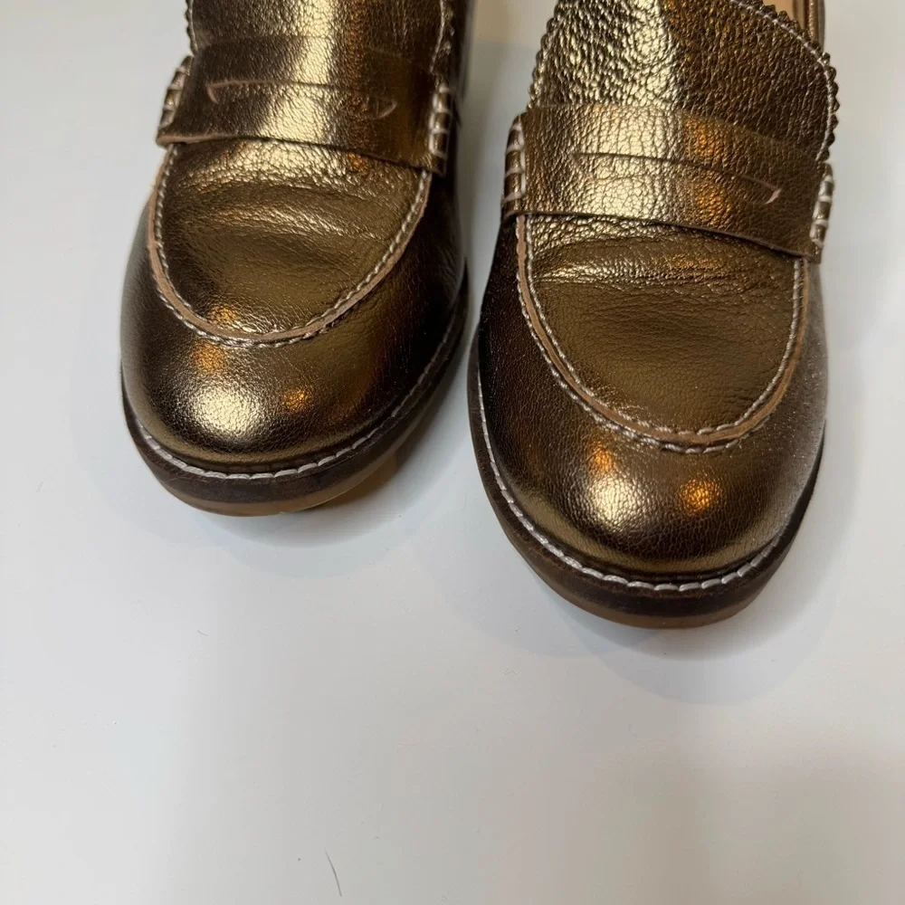 Hush puppy Hannah Chunky Heeled Penny Loafers Antique gold size 8.5